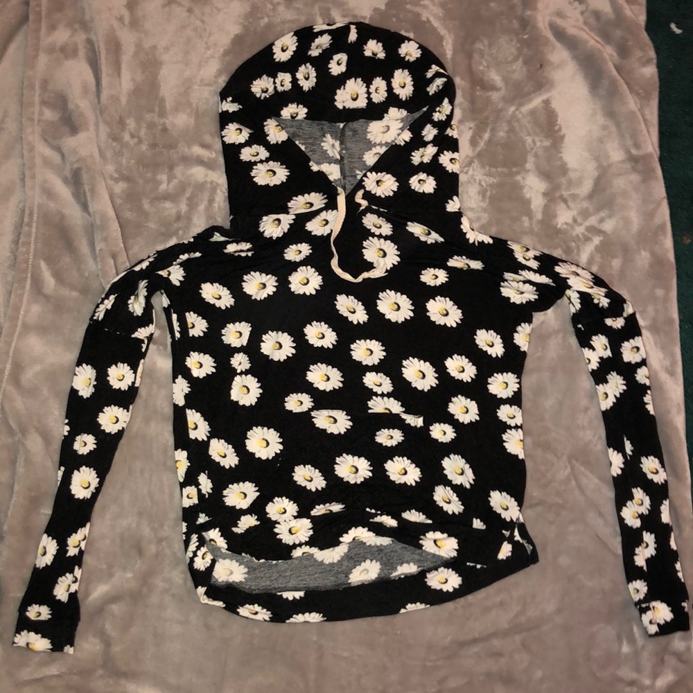 Black with daisy print cropped sweatshirt